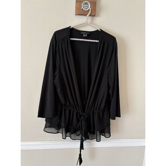 Lane Bryant Size 22/24 Black Stretchy Cardigan Top Tassel Tie Front Mesh Trim - Picture 1 of 6